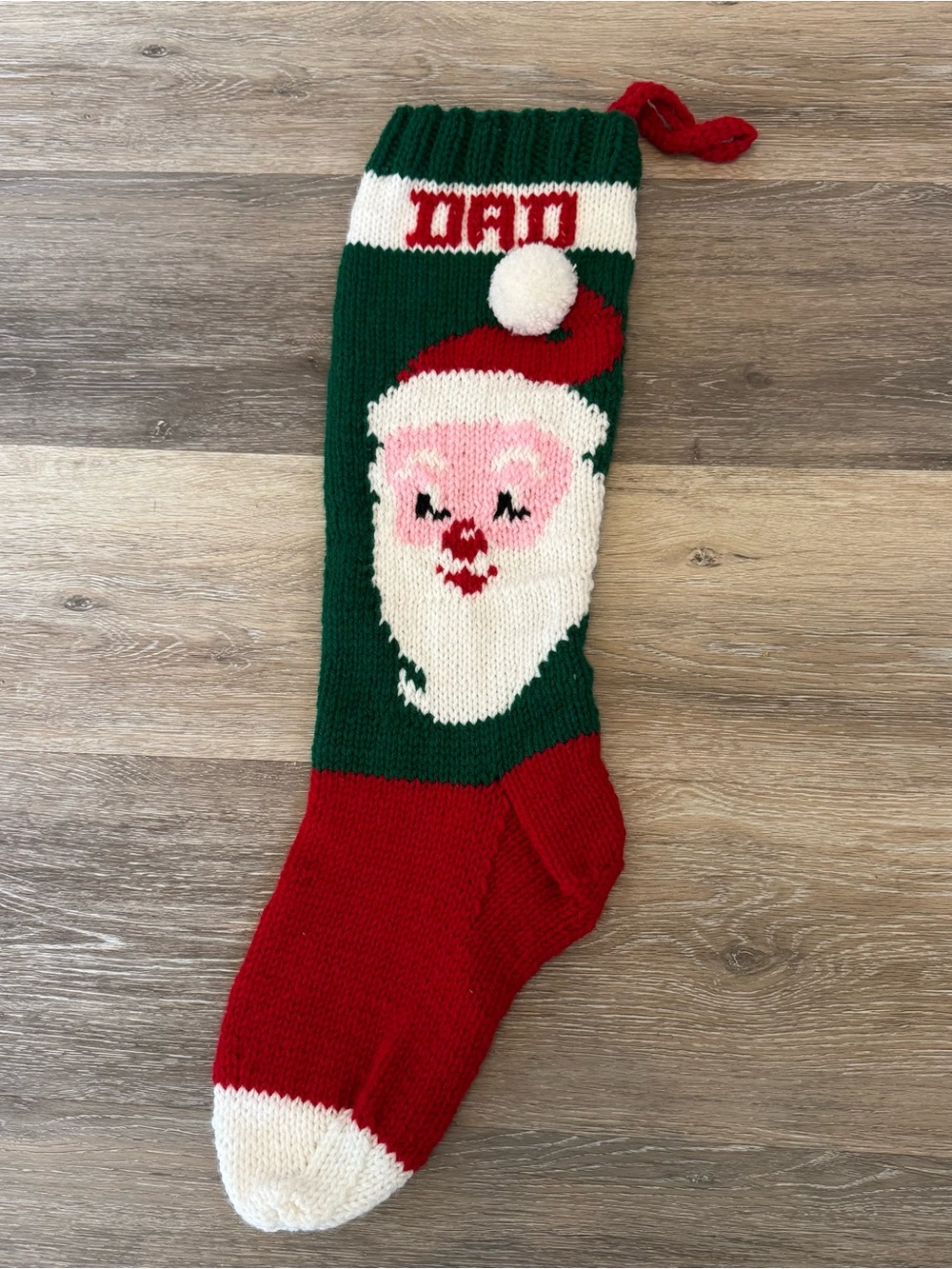 Hand Knit Christmas Stocking Personalized with DAD EUC
